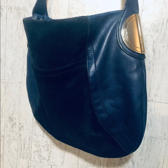 Leather B Makowsky shoulder Hand bag satchel blue - Picture 7 of 14